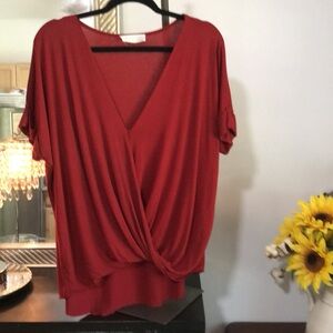 Elegant Red V-Neck Women's Blouse